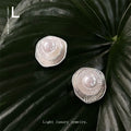 Silver Layered Ruffle Disc Pearl Center Stud Earrings view 1