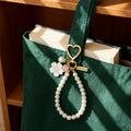 Pearl Bead Flower Heart Clasp Keychain Handmade Tag Charm view 3