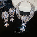 Silver Crystal Pearl Flower Necklace And Drop Earrings view 2