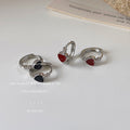 Silver Black Heart Enamel Huggie Hoop Earrings Pair view 1