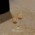 Rose Gold Irregular Frame Cream Opal Cabochon Stud Earrings view 2
