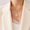 Abstract Face Square Pendant Necklace Gold Silver Paperclip Chain view 4