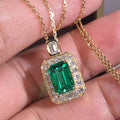 Gold Emerald Cut Green Stone Halo Pendant Necklace Metal view 2