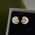 Gold Mother-of-Pearl Crescent Enamel Flower Stud Earrings view 4