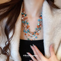 Blue Orange And Brown Irregular Shell Like Multirow Necklace And Bracelet view 2
