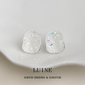 Silver Irregular White Crushed Glass Crystal Stud Earrings view 4