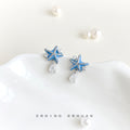 Silver Tone Blue Starfish And Clear Teardrop Stud Earrings view 3