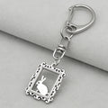 Silver Tone Framed Rabbit Lobster Clasp Keychain and Attached Hardware view 3
