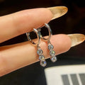 Silver Tone Triple Bezel Clear CZ Drop Huggie Earrings Pair view 2