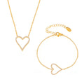Open Heart Zircon Necklace Bracelet And Herringbone Chain Set view 5