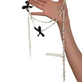 Long Pearl Tassel Necklace With Crystal Bow Accents view 5