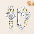 Two Tone Heart Huggie Earrings Silver Gold Clear Stone view 2