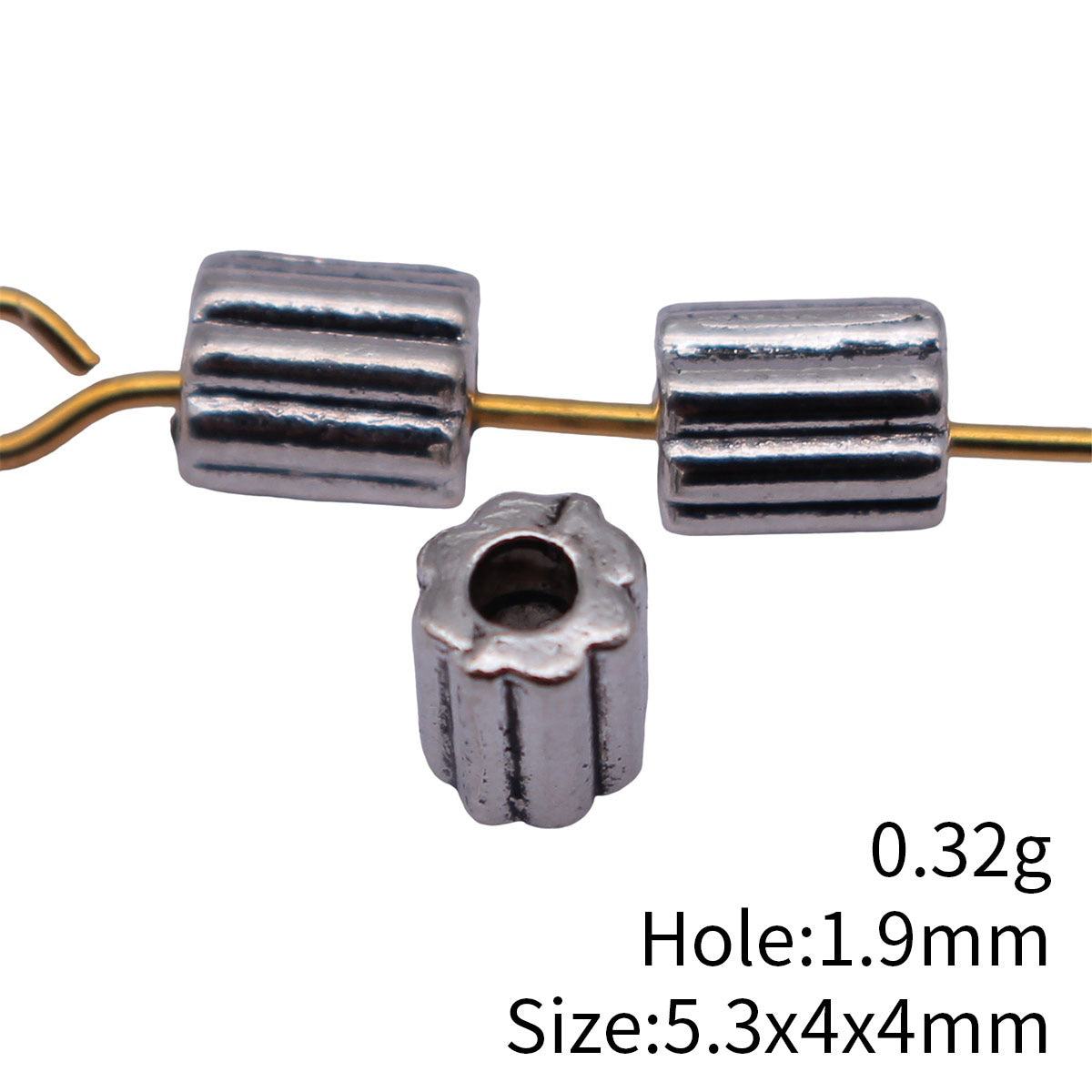 5.3x4x4mm 0.32g Antique Silver Tone Zinc Alloy Side Flower Tube Loose Metal Beads for DIY Jewelry