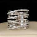 Silver Tone Multi Row Crossover Pave Clear Stone Ring view 1
