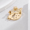 White Fox Moon and Star Gold Tone Metal Brooch Pin view 4