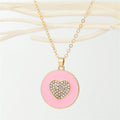 Gold Tone Enamel Heart and Crystal Round Pendant Necklaces in Four Colors view 5