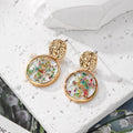 Gold Tone Confetti Flower Resin Stud Drop Earrings view 6