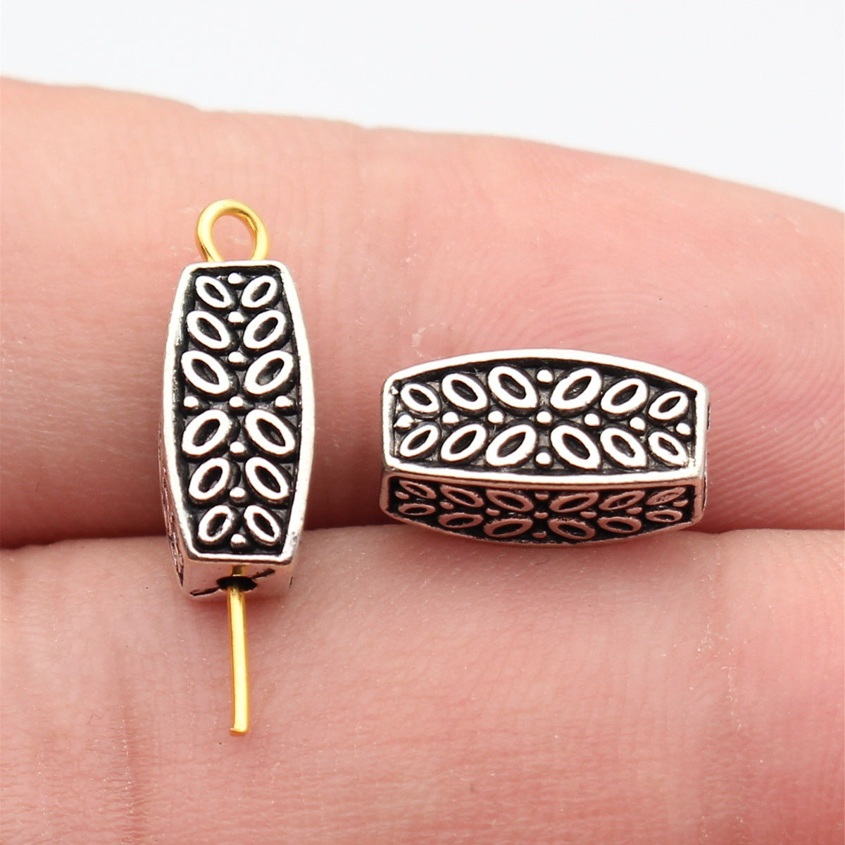 13x6x6mm 2g Antique Silver Zinc Alloy Carved Rectangular Tube Spacer Beads for Bracelet Making