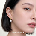 Gold And Silver Tone Brushed Round Disc Drop Stud Earrings view 2