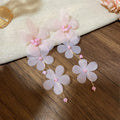 Fabric Flower Long Chain Drop Earrings in Five Colors view 8
