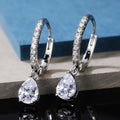 Silver Pave Hoop Drop Earrings Round Oval Teardrop Clear view 2