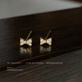 Gold Mini Bow Stud Earrings Clear Pavé Cubic Zirconia view 3