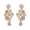 Gold Tone Multicolor Enamel Flower Cluster Long Drop Earrings view 5