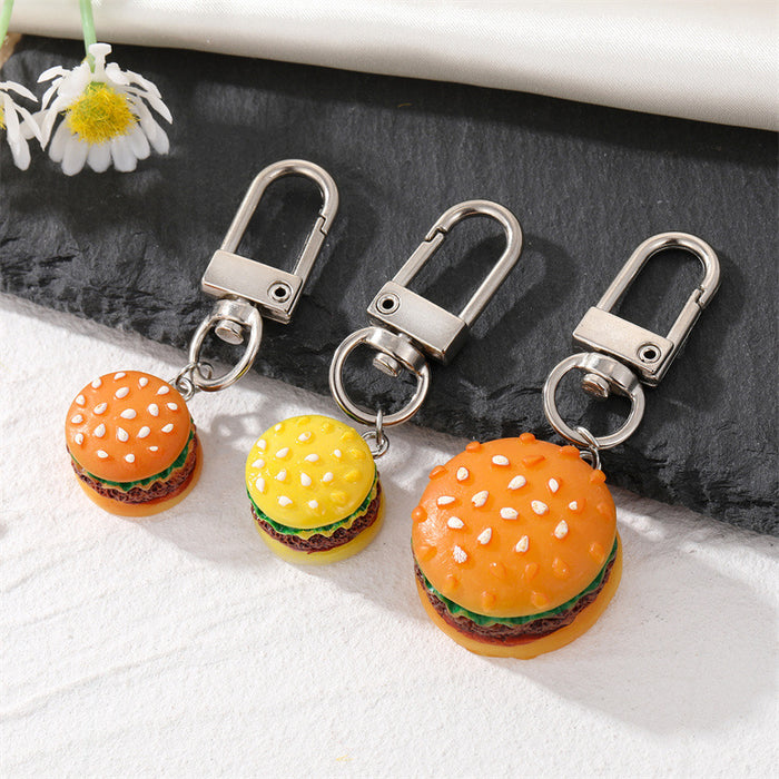Silver Tone Realistic Hamburger Clip Keychains in Three Sizes and Colors