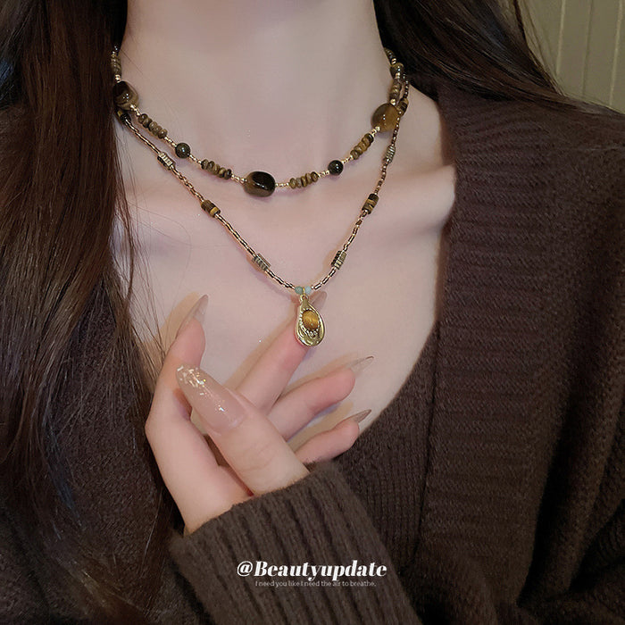 Gold Brown Tiger Eye Bead Necklace Pendant and Strand Styles