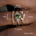 Gold Green Oval Crystal Three-Piece Stack Ring Set Sizes 6-10 view 4
