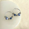 Blue White Porcelain Ceramic Drop Hoop Earrings Set view 8