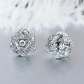 Camellia Flower Clear Pave Stud Earrings Two Tones view 6