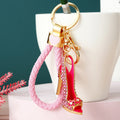 Jeweled Peep-Toe High Heel Keychains with Braided and Bare Wrist Loops view 3