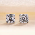 Square Step-Cut Clear Solitaire Stud Earrings In Polished Silver Tone view 2