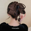 Black Oversized Satin Bow Hair Claw With Bud Shaped Ties view 3
