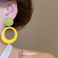Green Round Bead and Yellow Open Circle Drop Earrings view 3