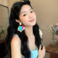 Multicolor Raffia Shell Statement Earrings With Woven Neutral Tops view 4
