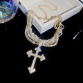 Layered Cross Pendant Necklace in Polished Mixed Media Design view 6