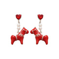 Red Horse and Heart Pearl Drop Stud Earrings Metal Tone Jewelry view 5