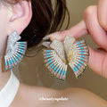 Multicolor Crystal Folding Fan Statement Stud Earrings view 2