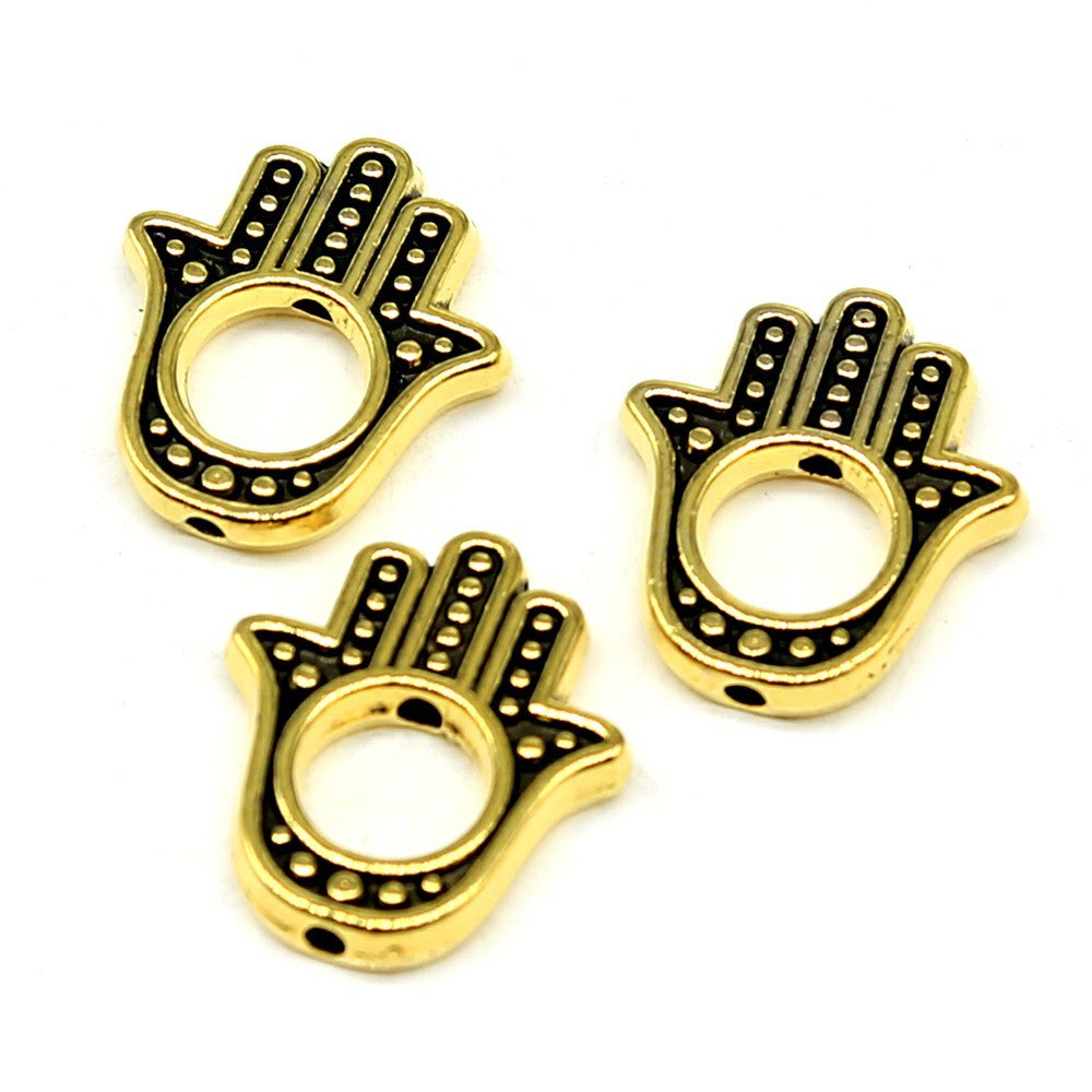 13x15mm 1.2g Antique Gold Zinc Alloy Palm Hand Large Hole Beads for Bracelet DIY Jewelry Making
