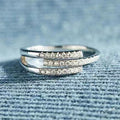 Silver Open Adjustable Geometric Bar Pave Ring Clear Stones view 2