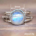 Opalescent Round Cabochon Double-Rail Ring In Antiqued Silver Tone view 4