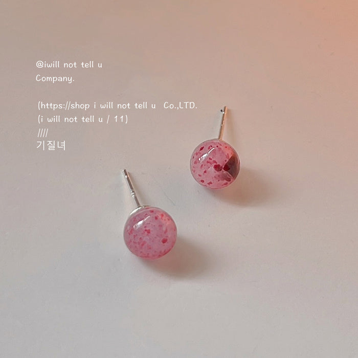 Pink Speckled Round Ball Stud Earrings Silver Posts