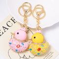 Crowned Duck Resin Keychain Multicolor Rhinestones Two Colors view 1
