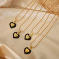 Black Enamel Heart Pendant Necklace Gold Bead Chain CZ view 4