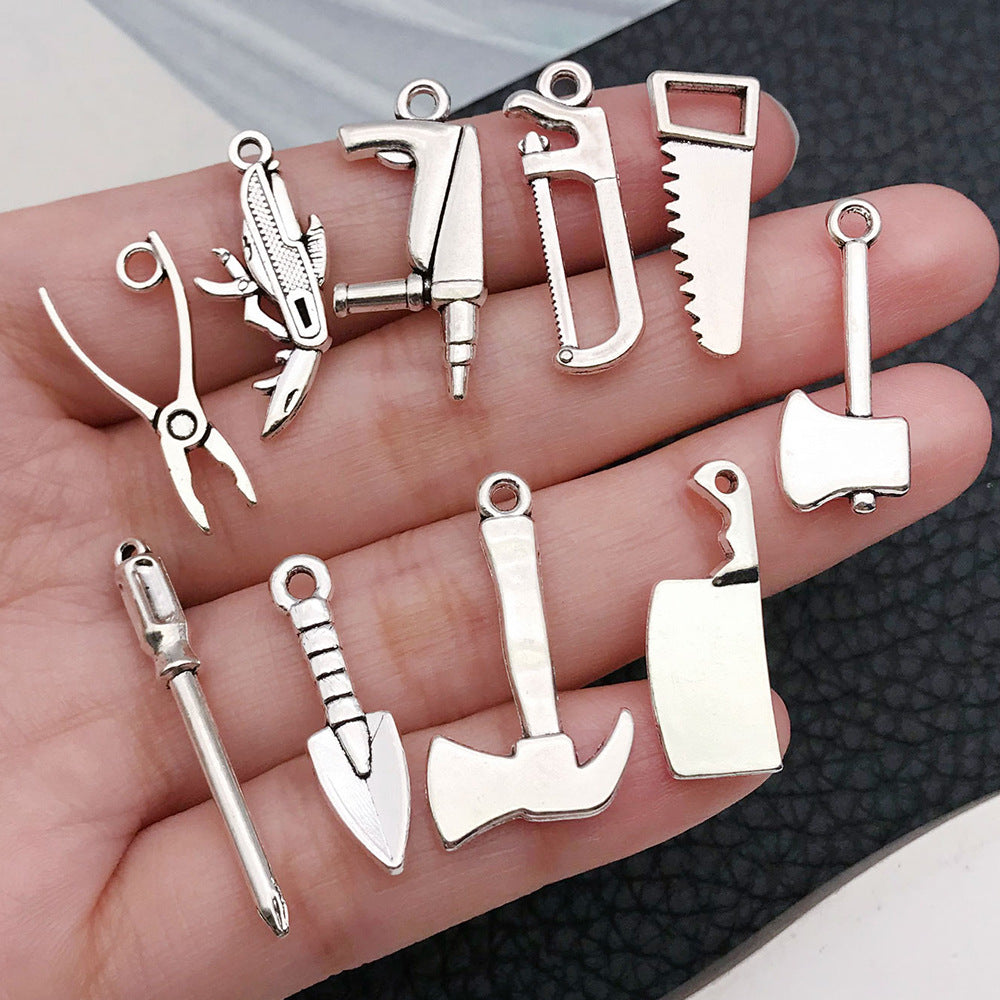 Zinc Alloy Screwdriver Wrench Axe Saw Tool Charm Pendant for Keychain and DIY Jewelry