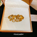 Gold Tone Layered Flower Stud Earrings with Glossy Petals view 2