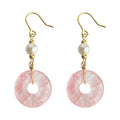 Gold Tone White Pearl And Pink Donut Stone Hook Earrings view 5