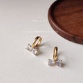 Gold-Tone Huggie Hoop Earrings Clear Crystal Bow Charms view 3